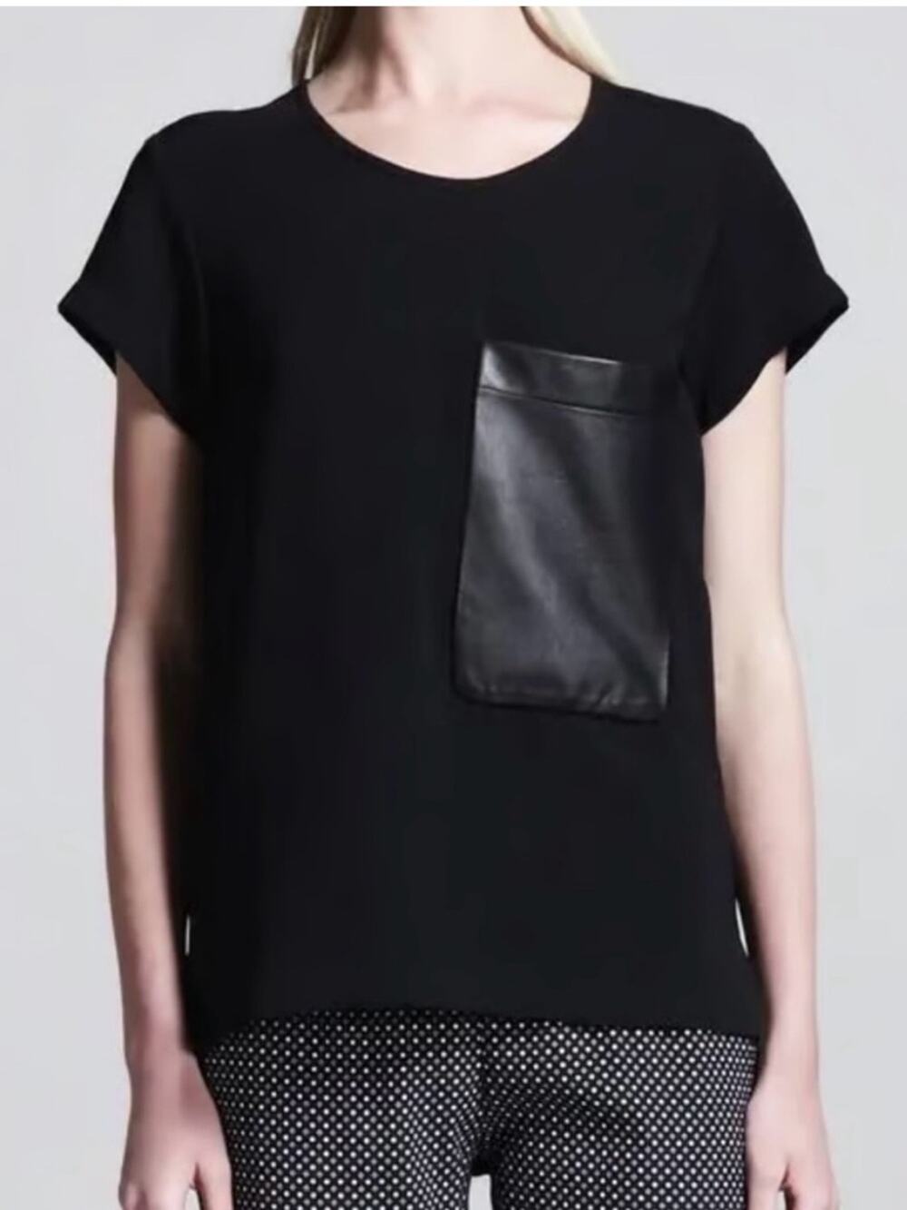 Rag & Bone | Black Short-Sleeve Top with Calf Leather Pocket Size S